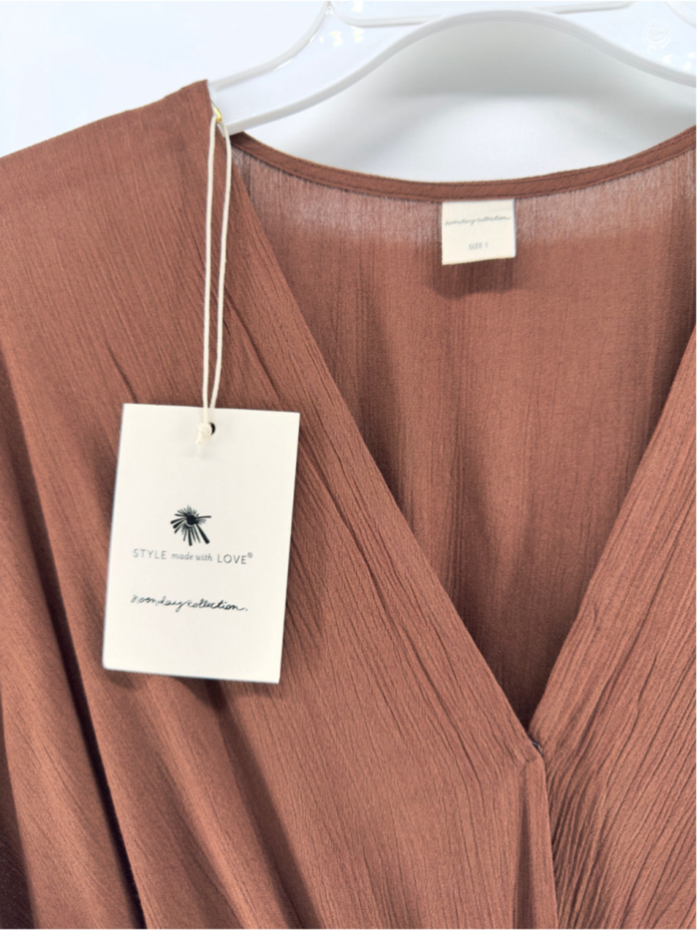 NWT NOONDAY COLLECTION Brown Midi INDIA TWIST DRESS Teak WOMENS US Sizes 2 4 6 8 - Picture 5 of 10